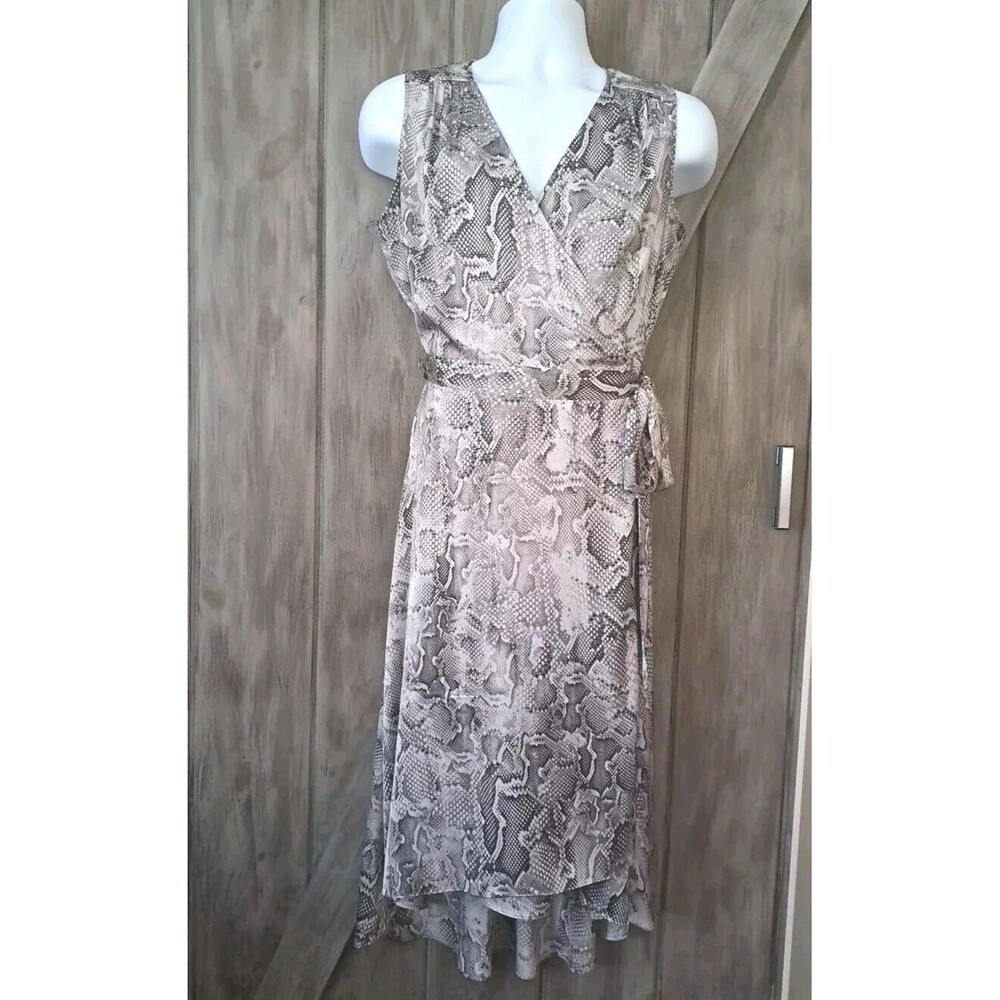 WHBM White House | Black Market Wrap Dress Sz 8 Snake Print Hi-low Tie Romantic
